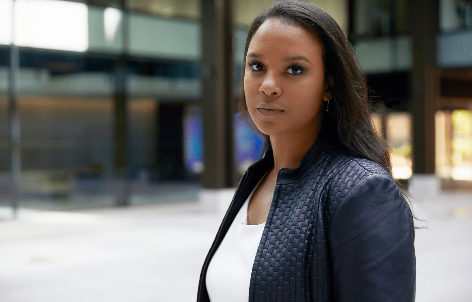 Woman slightly smiling