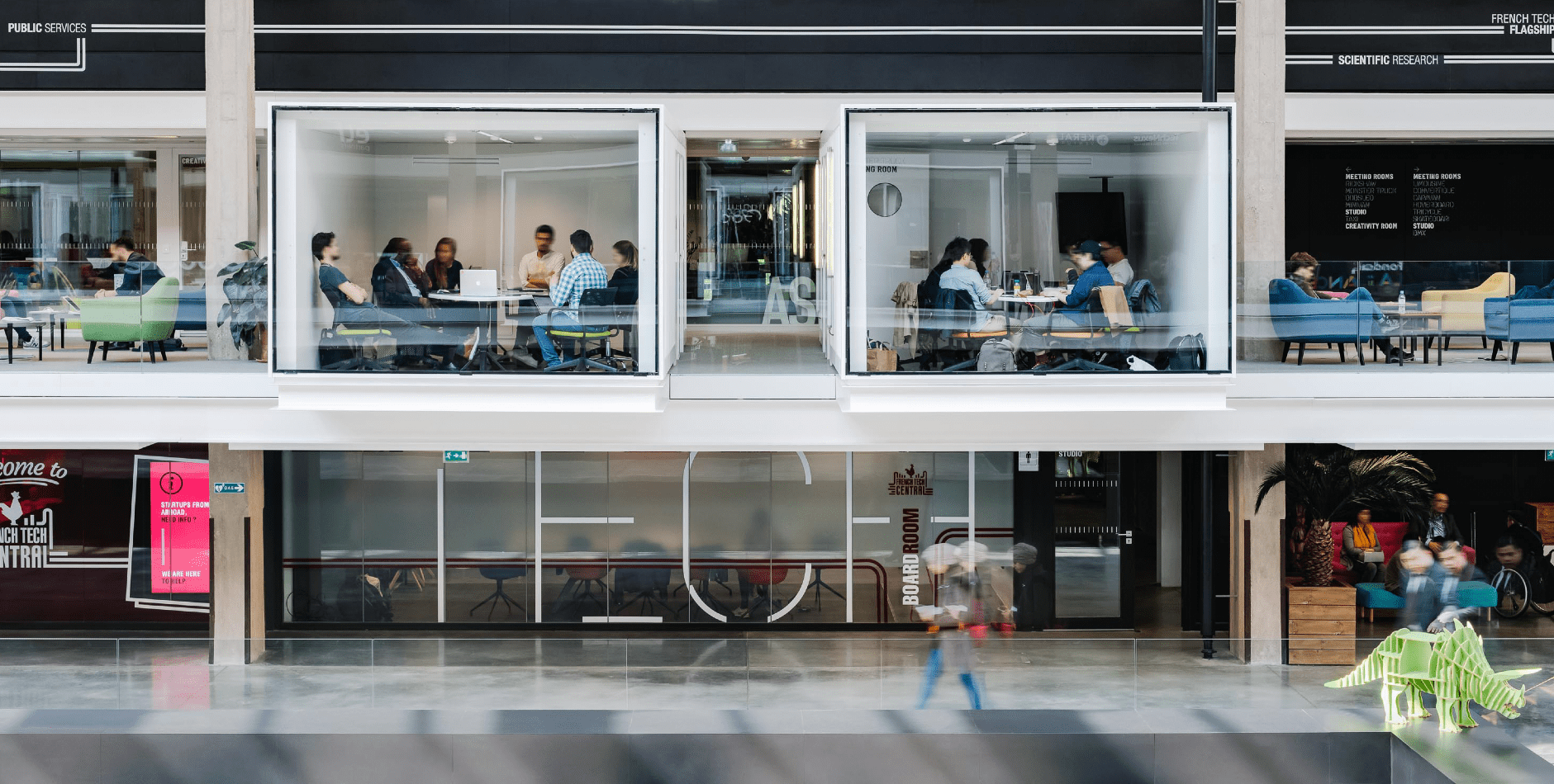 Two levels of office cubicles